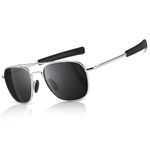 SUNGAIT Men's Military Sunglasses Polarized Pilot Style - Bayonet Temples(Silver Frame/Gray Lens, 55) A285YKHU UK