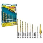 YOKOCUT 10Pcs HSS Hex Shank Drill Bit Set Titanium Drill Bit Set 1.5mm-5mm Quick Change | HSS Step Bit 4-12mm