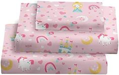 Viviland Kids Twin Sheet Set - Girls Blush Pink Twin Sheet Set - Kids Toddlers Twin Microfiber Fitted Sheets - Girls Sheet Unicorn Princess Rainbow Printed