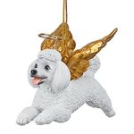 Design Toscano Christmas Tree Ornaments - Honor The Pooch White Poodle Holiday Angel Dog Ornaments - Christmas Decorations,4 x 9 x 6.5 cm