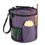 Knitting Bag Yarn Storage Bag Large Yarn Organizer Tote Bag Portable Storage Bag with Handle Strap for Yarns Knitting Needles Crochet Hooks Sewing Tools (Purple)