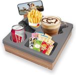 Uandhome Couch Cup Holder Tray,Handy Silicone Bamboo Couch Caddy with Rotatable Phone Holder for Bed Car Seat Organizer, Waterproof Anti-Spill Sofa Cup Holder for Snacks Beverage Remote(Grey)