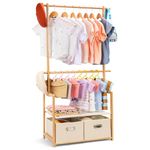 Vilaxing Kids Clothing Rack Bamboo with 2 Storage Baskets and 2 Adjustable Hanging Rods,Child Garment Rack,Dress up Rack for Playroom,Toddlers Bedroom (Natural)