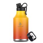 IDEUS 64oz Stainless Steel Insulated Thermal Sports Water Bottle with 2 Lids, Reusable Insualted Flask - Drinking Bottle for Home, Office, Travel, Camping, Hiking, Biking (Yellow)