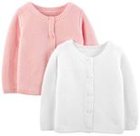 Simple Joys by Carter's Girls' 2-Pack Knit Cardigan Sweaters, White/Pink, Newborn