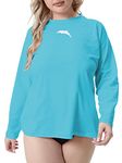 Halcurt Women's Plus Size Long Sleeve Rash Guard UPF 50+ Loose Fit Swimsuit Top, Light Blue, 4X