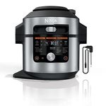 Ninja OL701 Foodi 14-in-1 SMART XL 8 Qt. Pressure Cooker Steam Fryer with SmartLid & Thermometer + Auto-Steam Release, that Air Fries, Proofs & More, 3-Layer Capacity, 5 Qt. Crisp Basket, Silver/Black