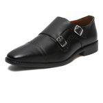 LOUIS STITCH Men's Formal Shoes | Italian Leather Double Monk Strap Handcrafted | Stylish Lace-Up Business, Formal, Black | UK Size 8 (RXDM)