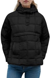 Flygo Womens Oversized Puffer Jacket Packable Quilted Pullover Jackets Hoodies Lightweight Padded Down Coat(Black-L)