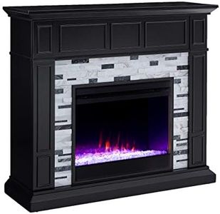 SEI Furniture Drovling Marble Tiled Color Changing Electric Fireplace, Black/White/Gray