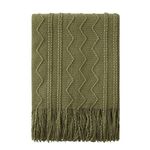 BOURINA Throw Blanket Textured Solid Soft Sofa Couch Decorative Knitted Blanket (Olive,50x60 inches)