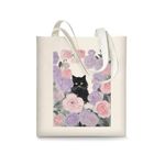 Tanseefly Canvas Tote Bag with Inner Zipper Bag for Women, Cute Reusable Cloth Cotton Bags for Shopping Beach Grocery, My Black Cat, 13.8"x15.7"