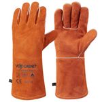vclpower Welding BBQ Fire Gloves Fire Heat Resistant 14in Fireproof Leather for Fire Pit Wood Stove Log Wood Burners BBQ Baking,Grill Oven Stick Mig Tig Welding, Animal Handling Fathers Day Gift