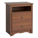 Prepac CDC-2428 Monterey Tall 2-Drawer Nightstand with Open Shelf, Cherry