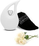 White Matte Tear Drop Small Urns for Human Ashes with Silver Heart (6 Inch Height) - Unique Medium Urn - Decorative Urns - Cremation Urn - Burial Urns - Keepsake Urn - Funeral Urn - Small Pet Urns