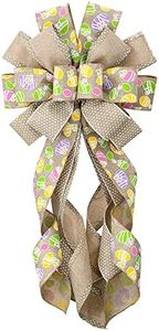 Large Easter Wreath Bows for Front Door, Flaxen Burlap Ribbon Bow Easter Bunny Bows Holiday Spring Bow Tree Topper Bows for Easter Party Decorations Supplies