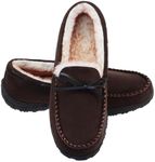 LA PLAGE Men's Moccasin Slippers Memory Foam Warm Plush House Slippers, Indoor Outdoor Comfortable Winter House Shoes 13 US Dark Brown