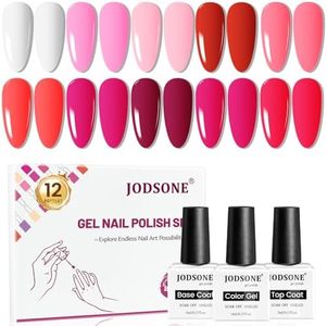 JODSONE 12 PCS Gel Nail Polish Base Coat and Top Coat Red Pink High Gloss Fashion Women Gifts
