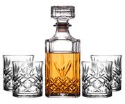 Royalty Art Kinsley Whiskey Glasses Set With Decanter For Scotch, Bourbon, Cognac, And Liquor, Classic 5-Pc. Glass Bundle For Serving Alcohol, Pull Top Drink Stopper, 3 liter