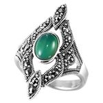 Beydodo Women Rings Silver, Engagement Rings for Her Size 6.5 Retro Ring with Green Agate