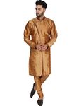 SKAVIJ Kurta Pajama Set for Men Indian Ethnic Wedding Party Dress Brown XL