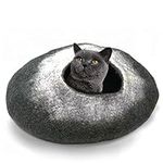 iPrimio 100% Natural Wool Large Cat Cave - Handmade Premium Shaped Felt - Makes Great Covered Cat House and Bed for Kitty. for Indoor Cozy Hideaway. Large Pod Soft Hooded Bed Area.