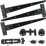 Gate Hinge Kit Fitting Set Hinges Brenton Bolt Ring Latch Wooden Gate Black - HAVEN HERITAGE (18")