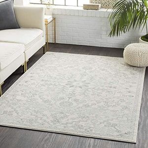 Surya Asmara Tapis Vintage - Tapis de Salon, Salle à Manger, Chambre, Cuisine - Tapis Boheme Chic, Design Traditionnel Oriental Multicolore, Tapis Coloré Poil Court 120x170cm - Gris Clair, Beige Clair