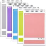 EOOUT 5 Pack 80 Sheets Top Spiral Steno Pads, 6 x 9Inches, White Paper Notepads, Gregg Rule, Steno Notebook for Writing, Assorted Covers, Pink, Purple, Yellow, Blue, Grey