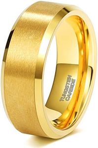 TRUMIUM 2mm 4mm 6mm 8mm 18k Gold Tungsten Rings for Men Women Wedding Bands Matte Finish Beveled Edges Comfort Fit Size 4-13, Tungsten Carbide, No Gemstone