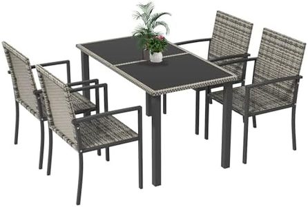 Outsunny 4 Seater Rattan Dining Set with Rectangular Glass Top Table and 4 Armchairs, PE Rattan Garden Furniture Set, Outdoor Dining Table and Chairs for Patio, Balcony, Lawn, Mixed Grey