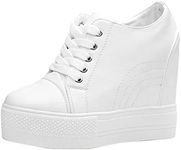 ACE SHOCK Wedges Sneakers for Women White, Platform High Heel Low-top Walking Sneakers Fashion (8, White)