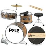 PYLE Kids Drum Set, 3-Piece Junior Drum Kit for Beginners Ages 5-12, Wooden Shells Bass Drum, Snare, Tom & Cymbal, Adjustable Padded Throne & Drumsticks – Perfect Holiday/Birthday Gift for Kids