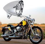 AMOPA Heavy Duty Billet Chopper Bucket Style Visor 5-3/4" Chrome Custom High Low Beam Headlight Tri-Bar for Harley Sportster Dyna FX Softail Motorcycle