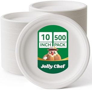 JOLLY CHEF Compostable Heavy Duty Plates 𝟭𝟬 𝗜𝗻𝗰𝗵 [𝟱𝟬𝟬 𝗣𝗮𝗰𝗸] Eco-Friendly Disposable White Uncoated Paper Plates Bagasse Sugarcane Biodegradable for Hot Cold Food Party Dinner Christmas
