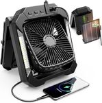 26800mAh Portable Fan Rechargeable with 18W Detachable Solar Panel, Quiet Battery Powered Camping Fan Cordless with LED Lantern,3 Speed,Timer,USB-C,for Bedroom Tent Home Office Desk Hurricane(Black)