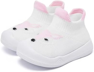 Baby Shoes Girls Boys Baby Sock Shoes with Grip Infant First Walker Shoes Toddler Slipper Non Slip, Fox-white, 18-24 Months Infant