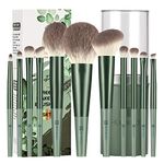 HEYMKGO Makeup Brushes 11pcs Premium Synthetic Bristles Green Color Kabuki Foundation Brush Face Lip Eye Makeup Brush Sets Professional with Gift Box