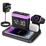 Wireless Charging Station-5 in 1 Wireless Charger Stand with Alarm Clock, 7 Night Lights, Charging Dock for iPhone 15/14/13/12/11/Pro/Max/XR/XS/Samsung Phone, Apple Watch 8/7/6/5/SE, AirPods Pro/3/2/1