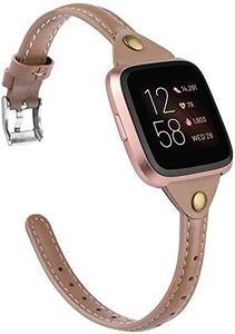 TOYOUTHS Slim Strap Compatible with Fitbit Versa/Versa 2/Versa Lite/Versa SE Bands for Women Men Thin Genuine Leather Replacement Wristbands Handmade Watch Band Accessories Taupe