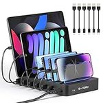 G-Cord 6 Port Multiport USB Charging Station, Detachable Desktop Docking Station for Smartphone & Tablet with 6 Pack Mixed Cables