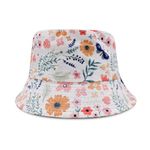 VRITRAZ Stylish and Trendy Printed Flex Bucket Hat with Strap for Girl's, Boy's, Kids Caps, Hats for Beach (Color-Floral White, 3 to 10 Years)