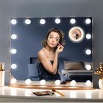 LUXFURNI Vanity Mirror with Makeup Lights, Large Hollywood 65×53cm Light up Mirrors 18 LED Bulbs for Bedroom Tabletop & Wall Mounted, Gold