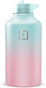 IRON °FLASK Camping & Hiking Hydration Flask with Straw, Wide Mouth Insulated Stainless Steel Sports Water Bottle - Bubble Gum 64 oz - Straw (1 Lid)