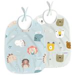 Nombear ® Sleeveless Baby Weaning Bib - Waterproof Baby Bibs 6-12 Months for Baby Led Weaning, Sleeveless Baby Feeding Bibs, Toddler Bib, Baby Food Bibs, Baby Apron, 2-Pack, Growl