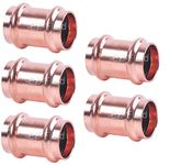 EZ-FLUID Plumbing 1" Press x Press LF Copper Press Slip Coupling Pressure Copper Fitting No Pipe Tube Stop,ProPress Press Connection for Residential,Commercial. (5)