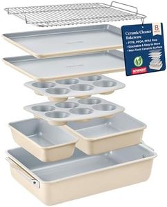 Bakken 8-Piece Stackable Bakeware Set - Ceramic Non-Stick Coating, Baking Sheets, Assorted Baking Pans, PTFE, PFOA & PFOS Free - Healthy Baking, Ergonomic Handles, Cooling Rack, Non-Toxic, Oven-Safe