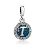 LSxAB Sparkling Blue Letter T Charm Initial Personalized Name Jewelry Compatible with Pandora Charms Bracelets and Necklaces