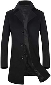 ELETOP Men's Wool Coats Single Breasted Trench Coat Windbreaker Jacket 1871 Black S