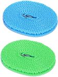 XINGSUI 2Pcs Windproof Clothesline, Nylon Clothesline, Portable Travel Clothesline, Used for Indoor and Outdoor Camping Hangers (Blue, Green, 5m)